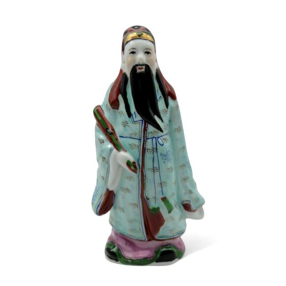 CHINESE Immortal Deity Ceramic Figurine with Long Beard China Vintage 8.5" - Picture 1 of 8